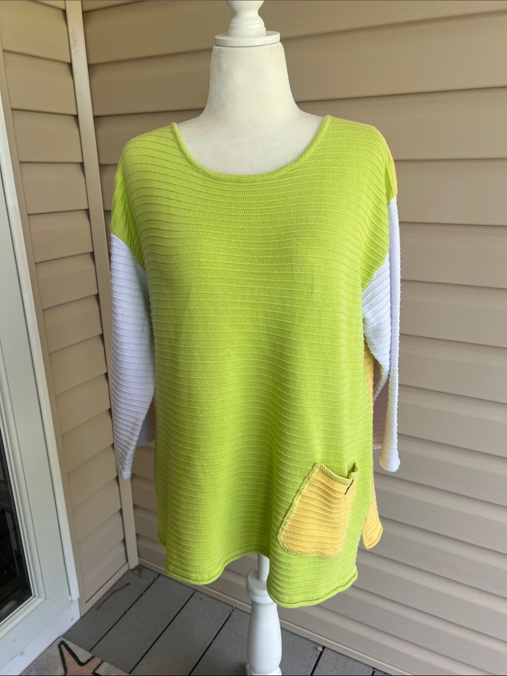 Lulu B Lightweight Cotton Sweater Colorblock Pocket Top Medium